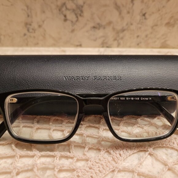 WARBY PARKER HARDY 100 MEDIUM EYEGLASSES SUNGLASSES BLACK FRAMES 51-18-145 CASE - Picture 8 of 14